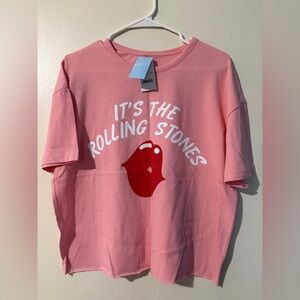 ROLLING STONES Women’s Peach Short Sleeve Cropped Graphic Print Tee Size L New